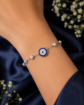 925 Sterling Silver Blue Evil Eye Bracelet for Women | Adjustable CZ Charm Bracelet
