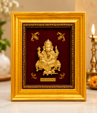 Lord Ganesha Gold Foil Frame for Home Temple | Premium Religious Wall Decor