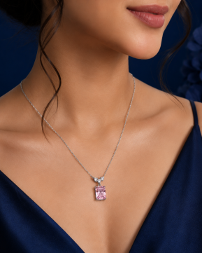 Elegant Pink Gemstone Silver Necklace – Rose Bloom Statement Pendant
