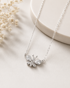 925 Silver Butterfly Pendant Necklace for Women | Cubic Zirconia Crystal Butterfly Necklace | Elegant Everyday Jewelry