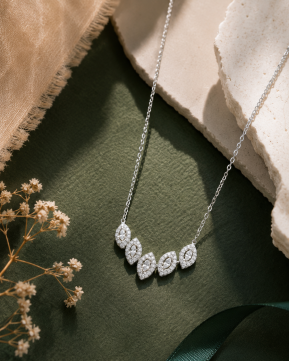 Silvieve Celestial Marquise Halo 925 Sterling Silver Necklace