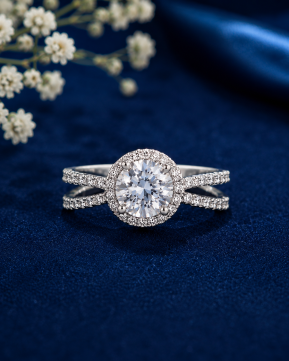 Celestia Halo Split Shank 925 Sterling Silver Ring for Women | Silvieve