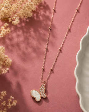 925 Sterling Silver Rose Gold Butterfly Pendant Necklace with Mother of Pearl | Silvieve