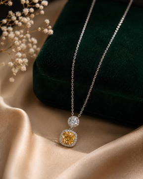 Silvieve Radiant Golden Halo Cushion Pendant Necklace in 925 Sterling Silver