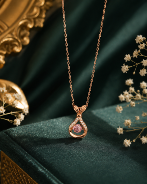 Silvieve 925 Sterling Silver Rose Gold Dancing Pink Stone Pendant Necklace for Women