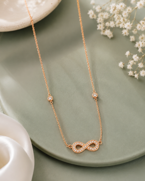 Silvieve Infinity Sparkle Rose Gold Plated 925 Sterling Silver Necklace for Women