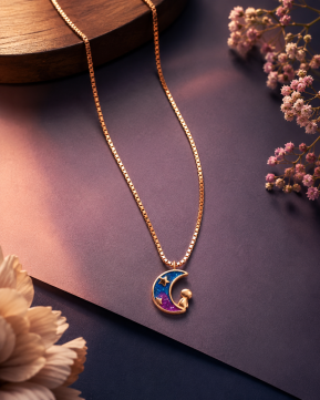 Silvieve Celestial Moon Dream 925 Sterling Silver Rose Gold Plated Pendant Necklace