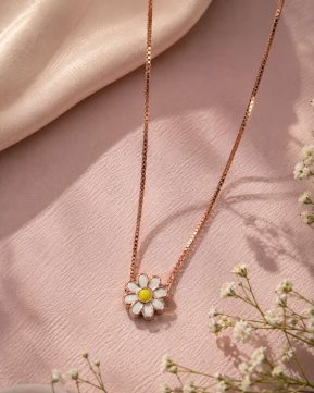 Silvieve Daisy Bloom Rose Gold 925 Sterling Silver Pendant Necklace for Women