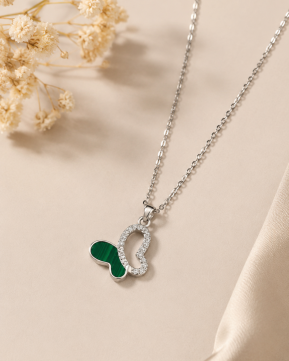 925 Sterling Silver Butterfly Malachite Pendant Necklace for Women with Zircon Stones