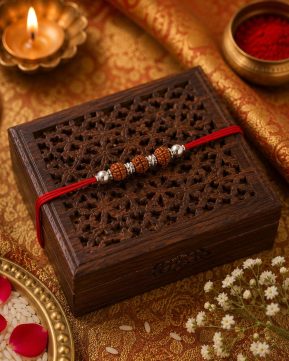 Silver Triple Rudraksha Rakhi for Brother | Premium Sacred Raksha Bandhan Rakhi
