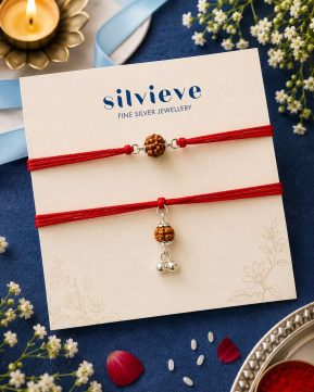 Silvieve Silver Rudraksha Couple Rakhi Set for Brother & Sister-in-Law | Traditional Lumba Rakhi