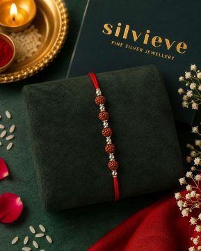 Silvieve Silver Panch Rudraksha Rakhi | Premium Handmade Rakhi for Brother