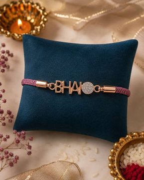 Silvieve 925 Sterling Silver "BHAI" Designer Rakhi | Premium Rose Gold Bracelet Rakhi for Brother