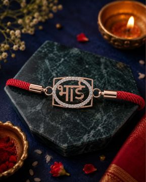 Silvieve 925 Sterling Silver "BHAI" Designer Rakhi | Premium CZ Rose Gold Rakhi for Brother