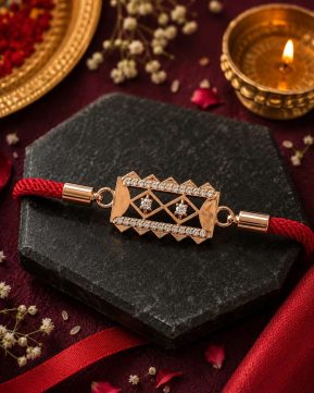 Silvieve 925 Sterling Silver Geometric Designer Rakhi | Premium Rose Gold CZ Bracelet Rakhi for Brother